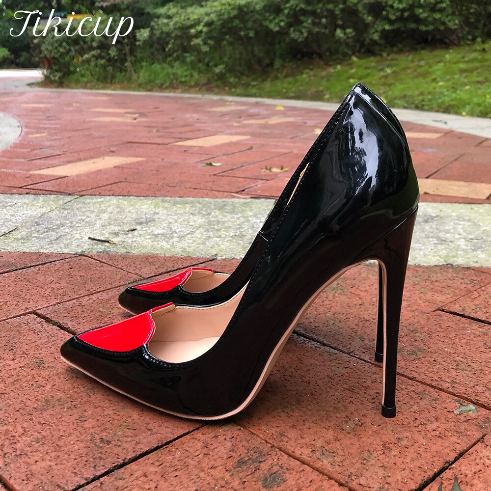 Processing Time:7-15 days after placing orders Tikicup Love Heart Patchwork Women Pointed Toe Stiletto High Heel Shoes 12cm 10cm 8cm Customize Ladies Chic Designer Pumps