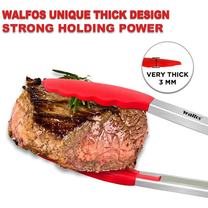 WALFOS Food Grade 100% Silicone Food Tongs Kitchen Tongs Utensil Cooking Tong Clip Clamp Accessories Salad Serving BBQ Tools