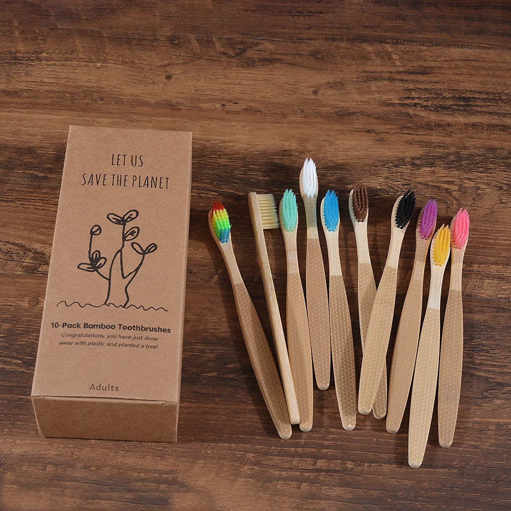 New Wave Pattern Bamboo Toothbrush Eco Friendly Bamboo Tooth Brush Soft Bristle Tip Charcoal Adults Oral Care Vegan Toothbrush