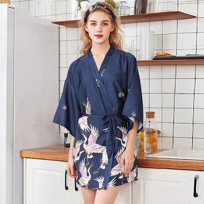 Fashion Women's Summer Mini Kimono Robe Lady Rayon Bath Gown Yukata Nightgown Sleepwear Sleepshirts Pijama Mujer Size M-XXL