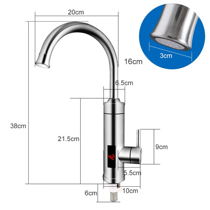 TINTON LIFE Stainless Steel Electric Water Heater Temperature Display Kitchen Tankless Instant Hot Water Faucet 3000W