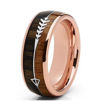 FDLK Männer 8 MM Edelstahl Rose Gold Ton Pfeil Ehering Jagd Ring Koa Holz Inlay Ringe