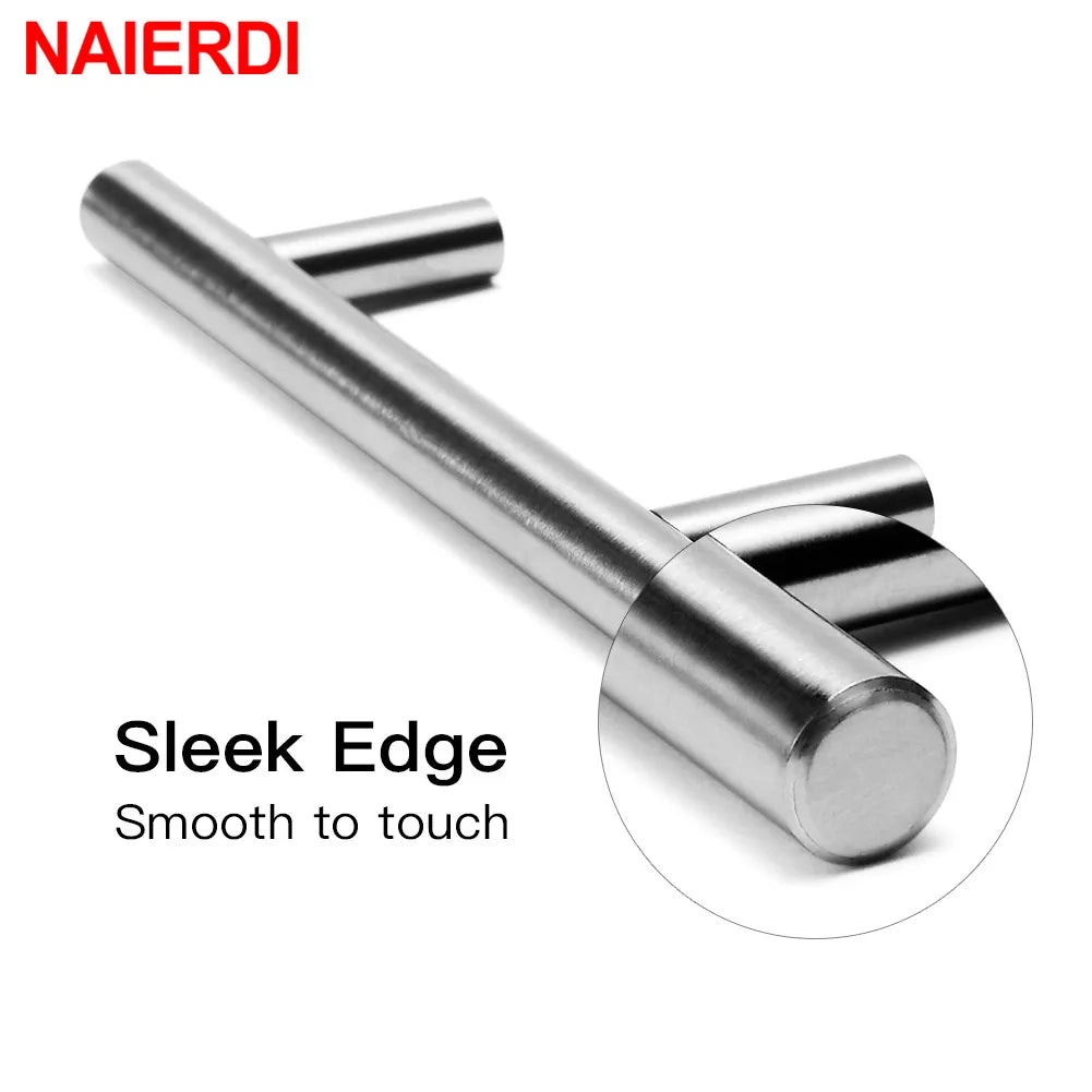 NAIERDI 2" ~ 24'' Stainless Steel Cabinet Handles Diameter 10mm Kitchen Door T Bar Straight Handle Pull Knobs Furniture Hardware