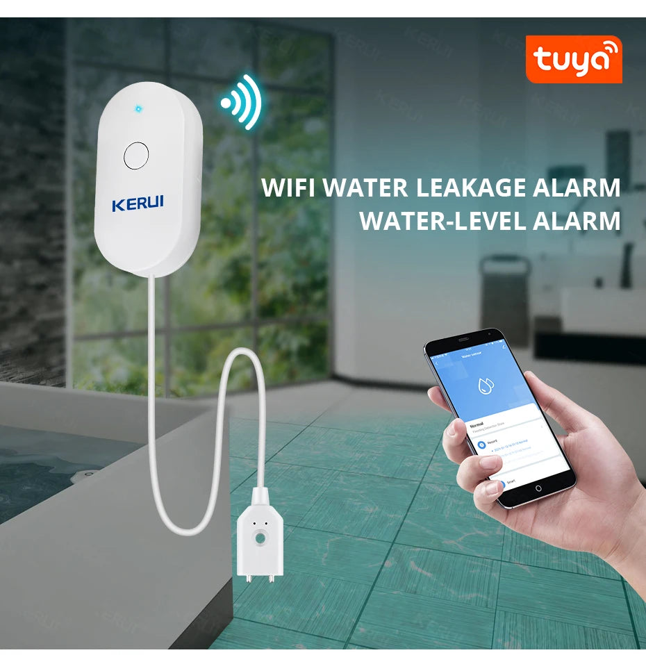 KERUI WiFi Water Sensor Smart Home Kitchen Water Leak Detector Tuya APP Monitoring of Leaks Phone Notification Security Alarm