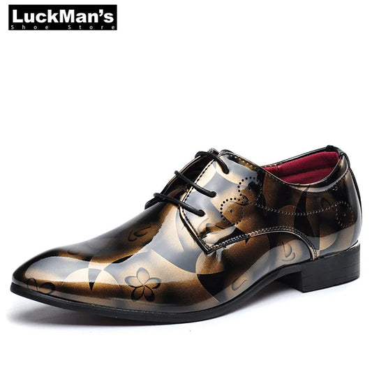 LuckMan Men Dress Shoes Patent Leather Oxfords Shoes Mens Formal Shoes Pointed Toe Chaussures Hommes En Cuir Footwear Plus Size