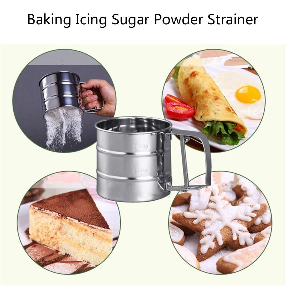 Walfos Stainless Steel Flour Sieve Cup Powder Sieve Mesh Kitchen Gadget For Cakes Hand-Screened Sugar Mesh Sieve Baking Sieve