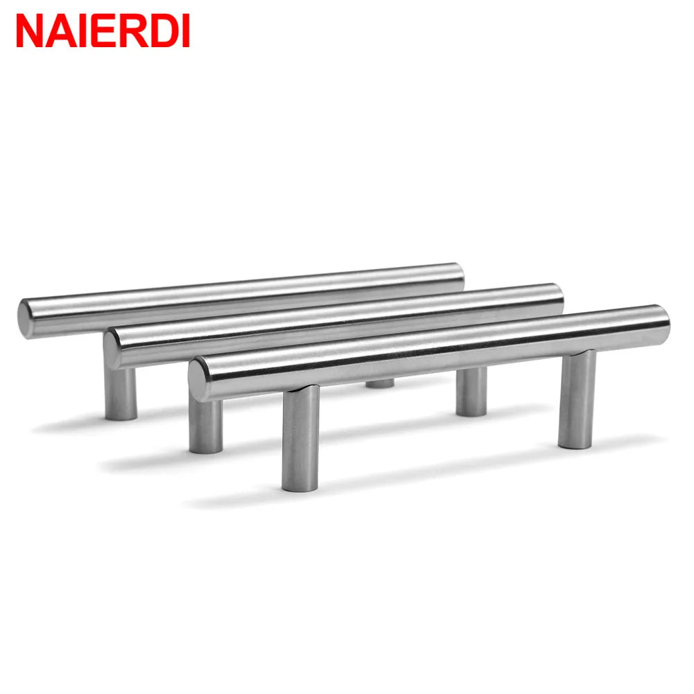 NAIERDI 2" ~ 24'' Stainless Steel Cabinet Handles Diameter 10mm Kitchen Door T Bar Straight Handle Pull Knobs Furniture Hardware