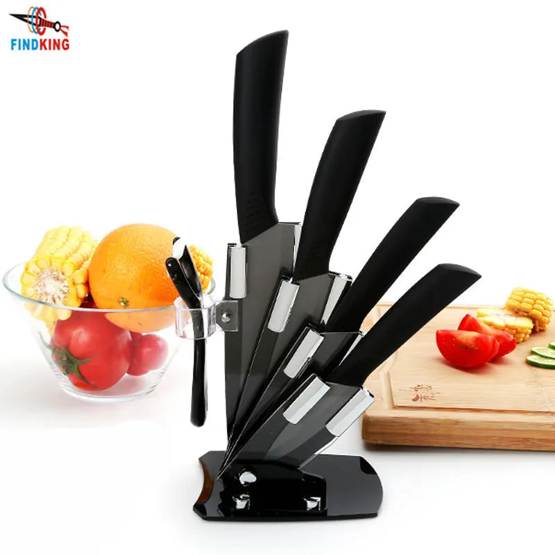 High quality brand black blade kicthen ceramic knife set  3" 4" 5" 6" inch + peeler + Acrylic Holder/stand Chef Kitchen knife