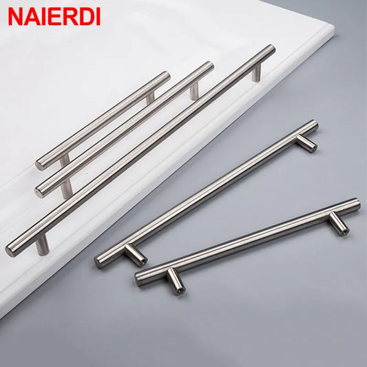 NAIERDI 2" ~ 24'' Stainless Steel Cabinet Handles Diameter 10mm Kitchen Door T Bar Straight Handle Pull Knobs Furniture Hardware