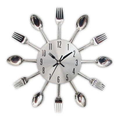 Hot Sale Metal Kitchen Wall Clock Creative Quartz Wall Art Cutlery Mounted Clocks Modern Design Home Decorative Horloge Murale