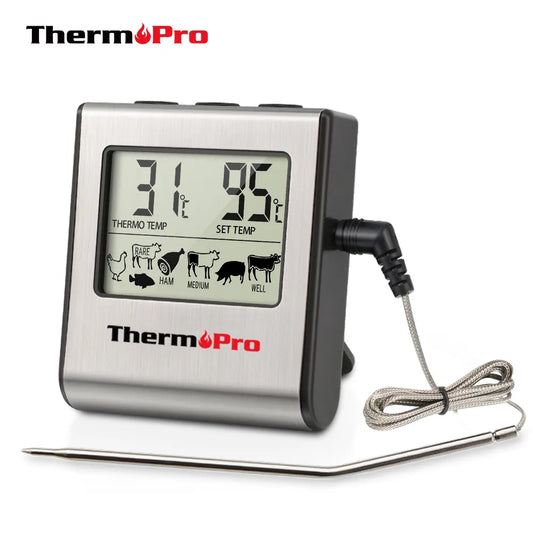 ThermoPro TP-16 Digitales Thermometer für Ofen, Smoker, Süßigkeiten, Flüssigkeiten, Küche, Kochen, Grillen, Fleisch, BBQ, Thermometer und Timer