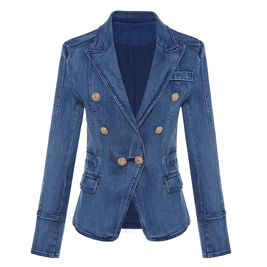 Veste en Denim à Double boutonnage pour femme, Blazer de styliste, boutons lions en métal, haute qualité, nouvelle mode 2023, manteau extérieur