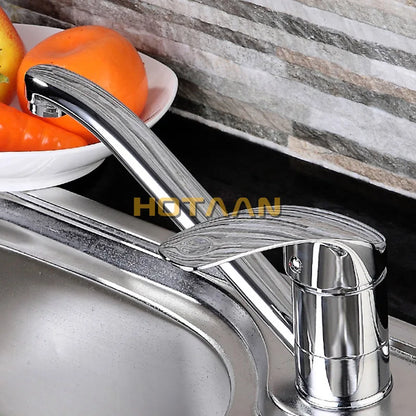 Hotaan Modern Kitchen Sink Faucet Mixer Cold and Hot Tap Single Hole Water Tap Rotate 360 Degrees Chrome Plated