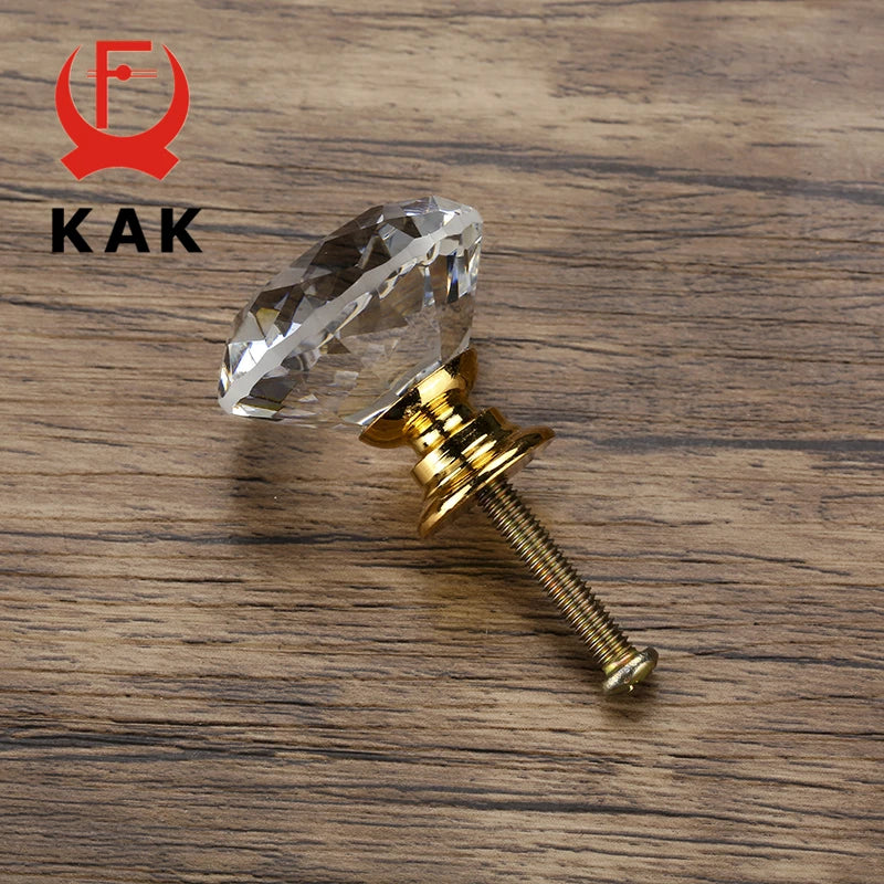 KAK 20-40mm Diamond Shape Design Crystal Glass Knobs Cupboard Drawer Pull Kitchen Cabinet Door Wardrobe Handles Hardware