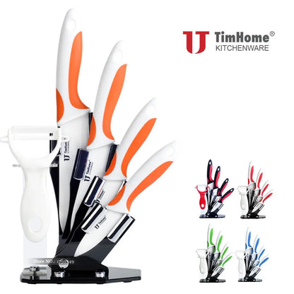 Timhome Kitchen Tools 3"4"5"6" Inch High Quality Ceramic Knife Sets with Stand Peeler Colorful Hanlde