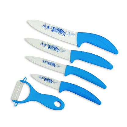 Beauty Gifts Zirconia kitchen Ceramic Knife fruit knife Set Kit 3" 4" 5" 6" inch with Blue Flower printed+ Peeler+Covers