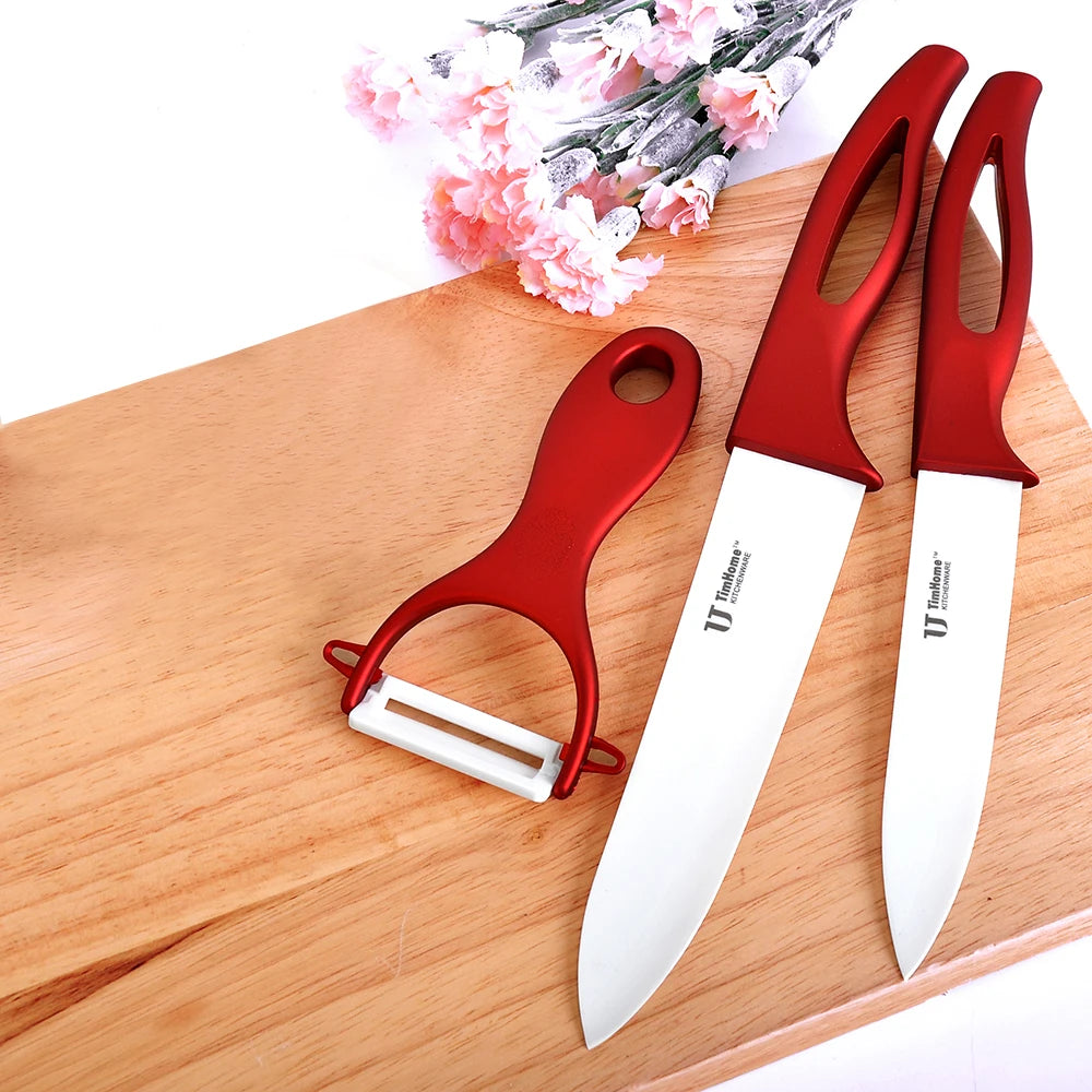 Timhome Kitchen  3"4"5"6" Inch Ceramic Knife Set Peeler knife Cover  Hollow Handle With Metal Paint