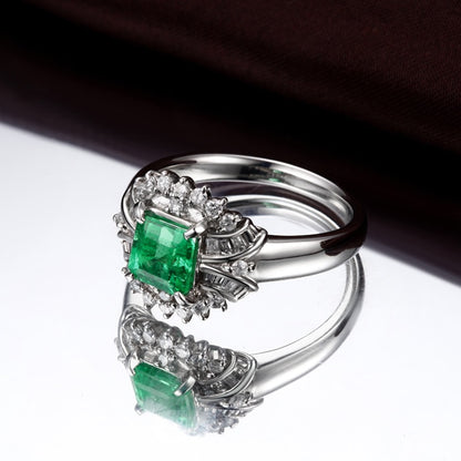 Gorgeous Emerald Ring 14k White Gold Natural 0.48ct Diamond Engagement Ring Free Shipping