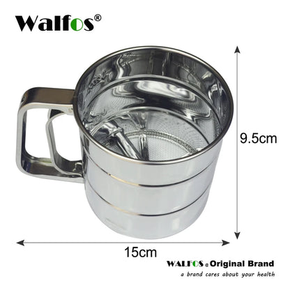 Walfos Stainless Steel Flour Sieve Cup Powder Sieve Mesh Kitchen Gadget For Cakes Hand-Screened Sugar Mesh Sieve Baking Sieve