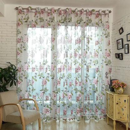 Floral Home Stoff Sheer Tüll Vorhänge für Wohnzimmer Kinder Schlafzimmer Küche Tür Vorhänge für Fenster Schwarz Cortinas