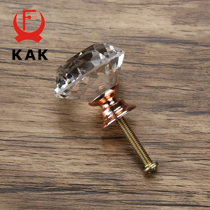 KAK 20-40mm Diamond Shape Design Crystal Glass Knobs Cupboard Drawer Pull Kitchen Cabinet Door Wardrobe Handles Hardware