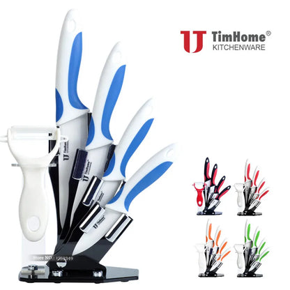 Timhome Kitchen Tools 3"4"5"6" Inch High Quality Ceramic Knife Sets with Stand Peeler Colorful Hanlde