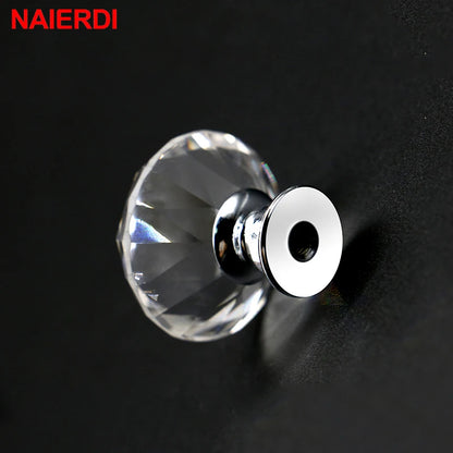 NAIERDI 20-40mm Crystal Handle Diamond Glass Knobs Cupboard Drawer Pull Kitchen Cabinet Door Wardrobe Handles Hardware