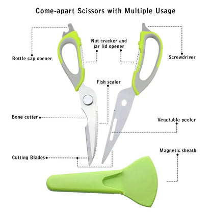 WALFOS Kitchen Scissors Knife For Fish Chicken Household Stainless Steel Multifunction Cutter Shears With Magnetic Cover