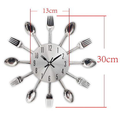 Hot Sale Metal Kitchen Wall Clock Creative Quartz Wall Art Cutlery Mounted Clocks Modern Design Home Decorative Horloge Murale