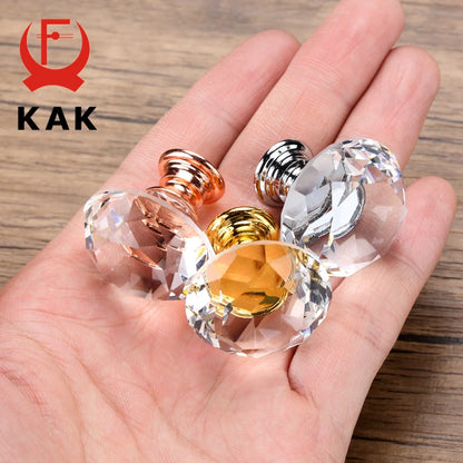 KAK 20-40mm Diamond Shape Design Crystal Glass Knobs Cupboard Drawer Pull Kitchen Cabinet Door Wardrobe Handles Hardware