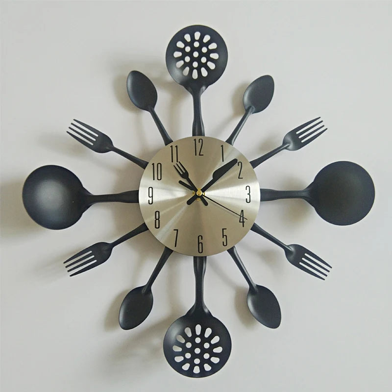 Real Metal Wall Clock Knife Kitchen Decoration Quartz Mute Modern Separates Needle Watch Home