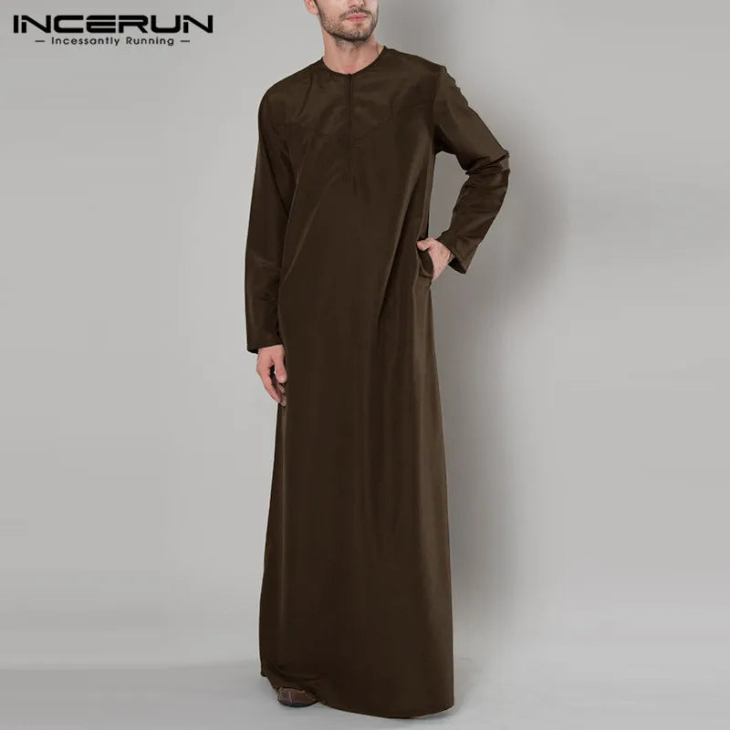 INCERUN Islamic Arabic Muslim Kaftan Men Long Sleeve Zipper Loose Abaya Robes Saudi Arabia Dubai Jubba Thobe Men Clothes 2023