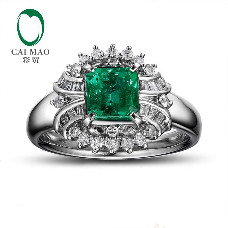 Gorgeous Emerald Ring 14k White Gold Natural 0.48ct Diamond Engagement Ring Free Shipping