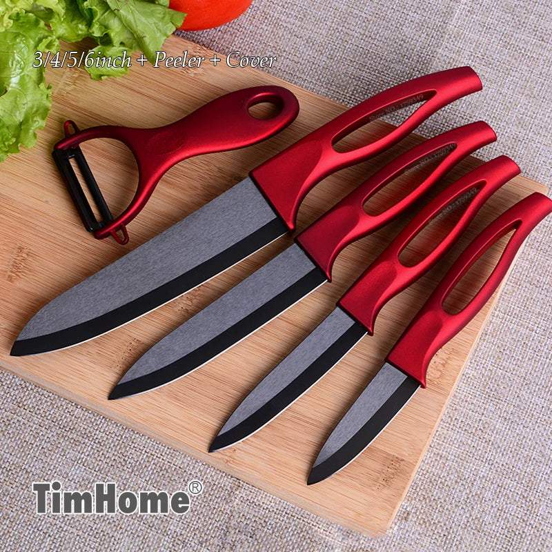 Timhome Kitchen  3"4"5"6" Inch Ceramic Knife Set Peeler knife Cover  Hollow Handle With Metal Paint