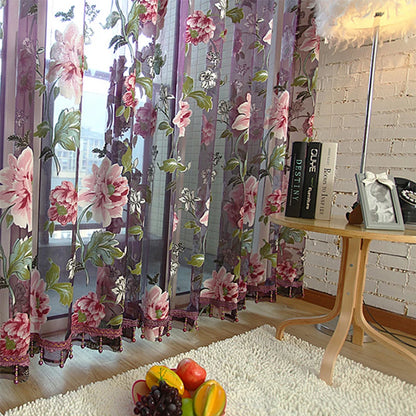 Floral Home Stoff Sheer Tüll Vorhänge für Wohnzimmer Kinder Schlafzimmer Küche Tür Vorhänge für Fenster Schwarz Cortinas