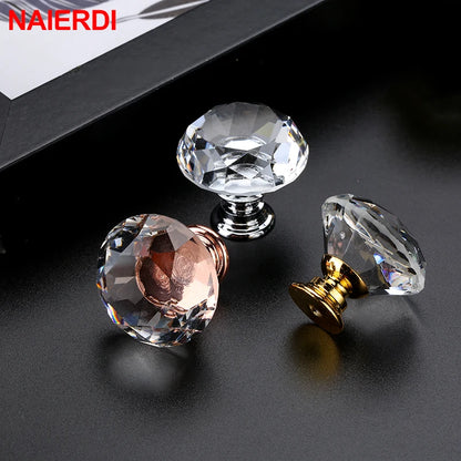 NAIERDI 20-40mm Crystal Handle Diamond Glass Knobs Cupboard Drawer Pull Kitchen Cabinet Door Wardrobe Handles Hardware