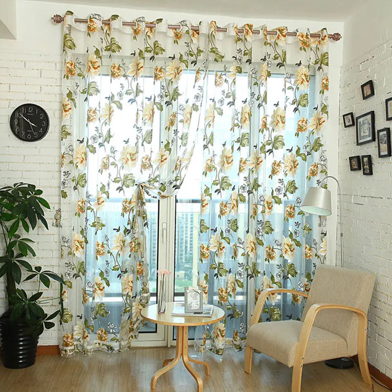 Floral Home Stoff Sheer Tüll Vorhänge für Wohnzimmer Kinder Schlafzimmer Küche Tür Vorhänge für Fenster Schwarz Cortinas