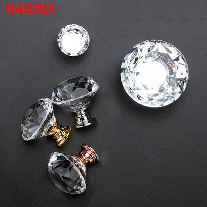 NAIERDI 20-40mm Crystal Handle Diamond Glass Knobs Cupboard Drawer Pull Kitchen Cabinet Door Wardrobe Handles Hardware