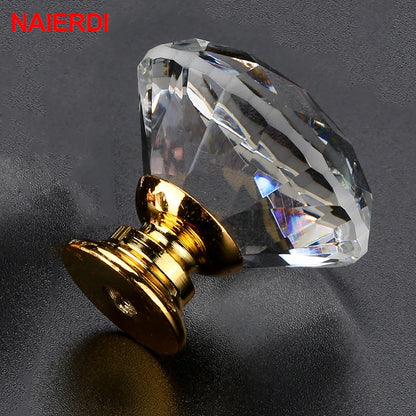 NAIERDI 20-40mm Crystal Handle Diamond Glass Knobs Cupboard Drawer Pull Kitchen Cabinet Door Wardrobe Handles Hardware