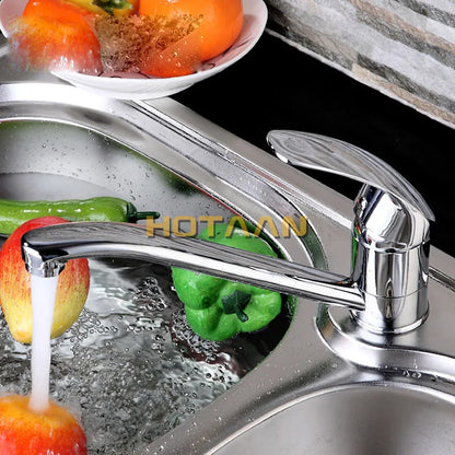 Hotaan Modern Kitchen Sink Faucet Mixer Cold and Hot Tap Single Hole Water Tap Rotate 360 Degrees Chrome Plated