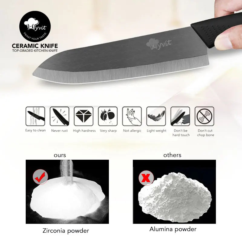 Kitchen knives Ceramic Knives Accessories set 3" Paring 4" Utility 5" Slicing 6" chef Knife+Holder+Peeler Black Blade