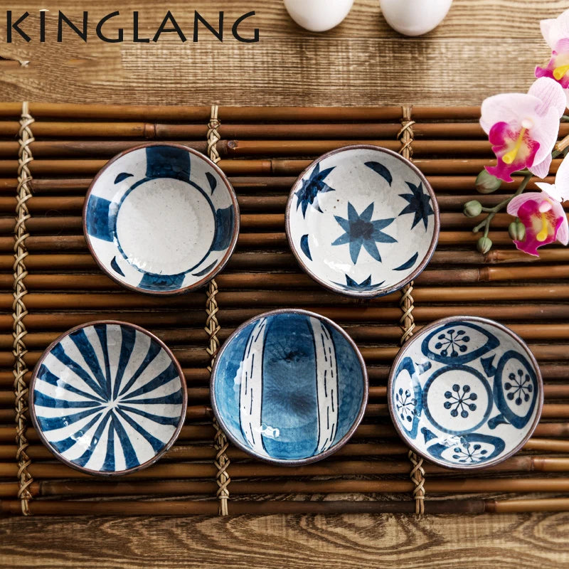 KINGLANG 1Pcs Japanese Ceramic Small Dishes Kitchen Soy Sauce Vinegar Snack Dish Sushi Wasabi Condiment Small Bowl