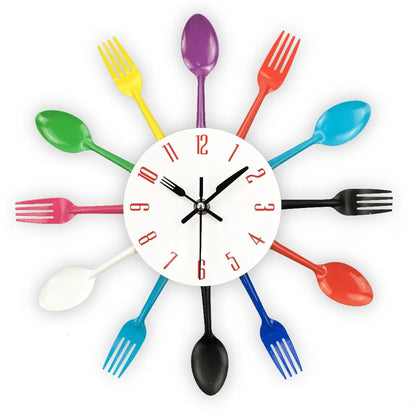 Hot Sale Metal Kitchen Wall Clock Creative Quartz Wall Art Cutlery Mounted Clocks Modern Design Home Decorative Horloge Murale