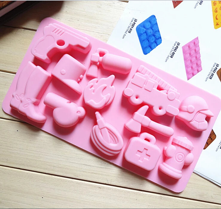 Fire Fighting Equipment Safety  Police Chocolate Silicone Mold Cake Fondant Bakeware Kitchen Handmade Mold Students DIY Tools