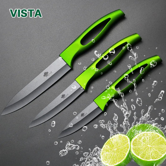 High Quality Ceramic Knife cooking set 3" 4" 5" inch Black Blade Green Handle Paring Fruit Cooking Kitchen Knives