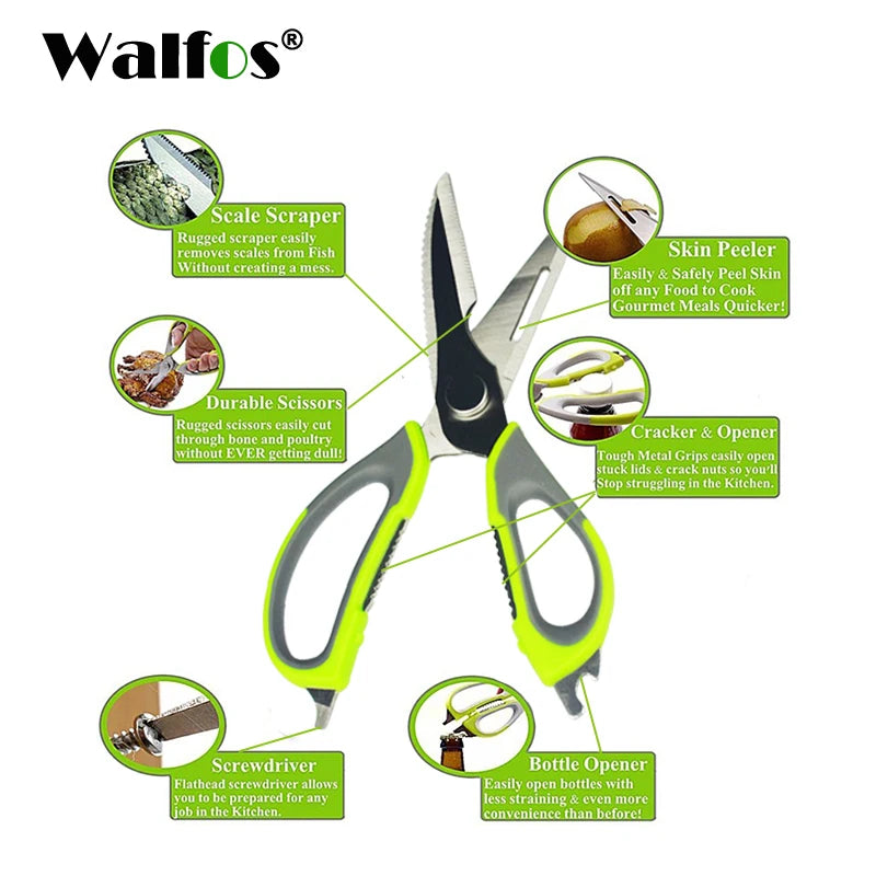 WALFOS Kitchen Scissors Knife For Fish Chicken Household Stainless Steel Multifunction Cutter Shears With Magnetic Cover