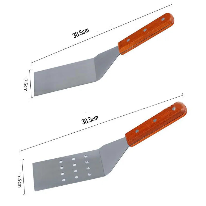 Spatule de retournement de barbecue en métal en acier inoxydable, ustensiles de cuisine, accessoires pour escalopes, Bacon, crêpes Teppanyaki