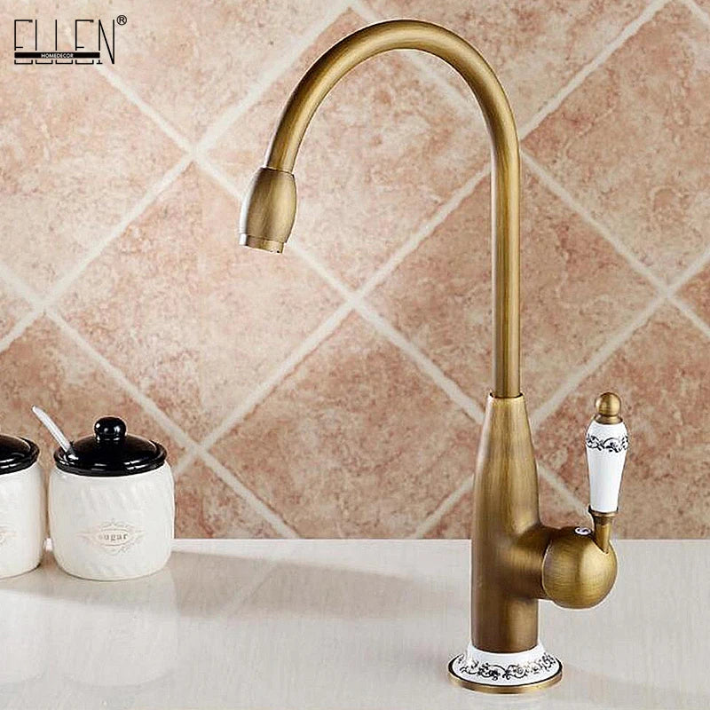 Kitchen Faucets Antique Bronze Faucet for Kitchen Mixer Tap With Ceramic Crane Cold And Hot Kitchen Sink Tap Water Mixers 7513