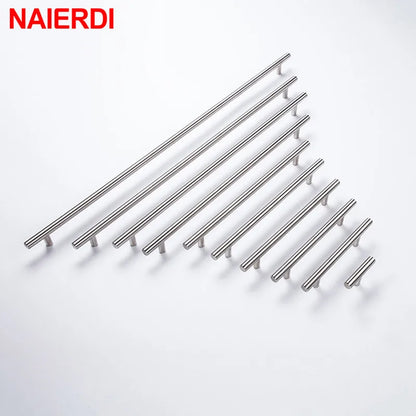 NAIERDI 2" ~ 24'' Stainless Steel Cabinet Handles Diameter 10mm Kitchen Door T Bar Straight Handle Pull Knobs Furniture Hardware