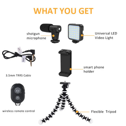 Smartphone Vlog LED Video Light Kit DSLR SLR Phone Vlog Tripod Vlogging Kits Live Selfie Fill Light with Microphone LED Light